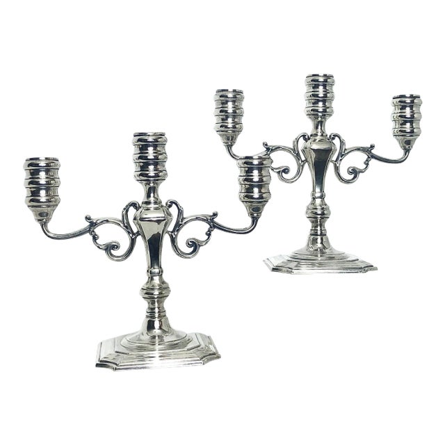 Vintage Sterling Silver Pilgrim Candelabras Monogramed "B" - a Pair For Sale