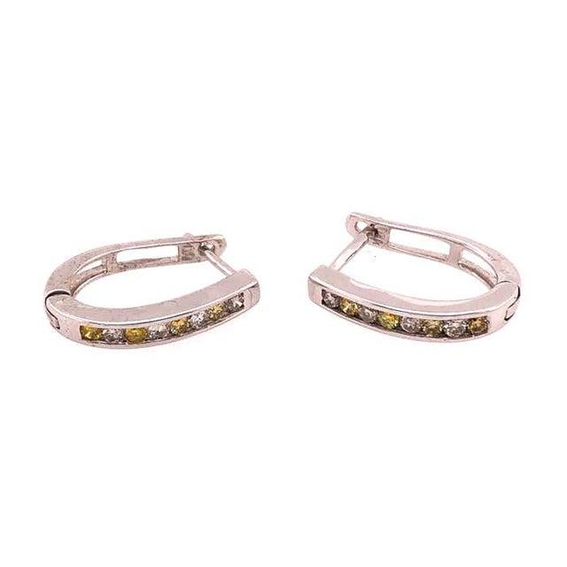 14 Karat White Gold Latch Back Earrings With White and Yellow Diamonds For Sale - Image 11 of 12