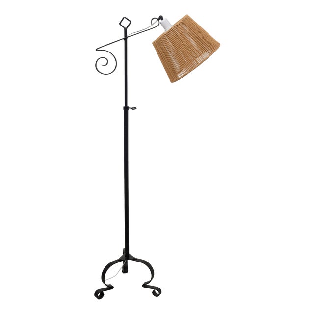 Swedish Forged Iron Tripod Floor Lamp, 1940s For Sale