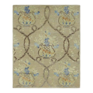 Rug & Kilim’s Block Print Rug in Beige With Elegant Floral Vase Motifs For Sale