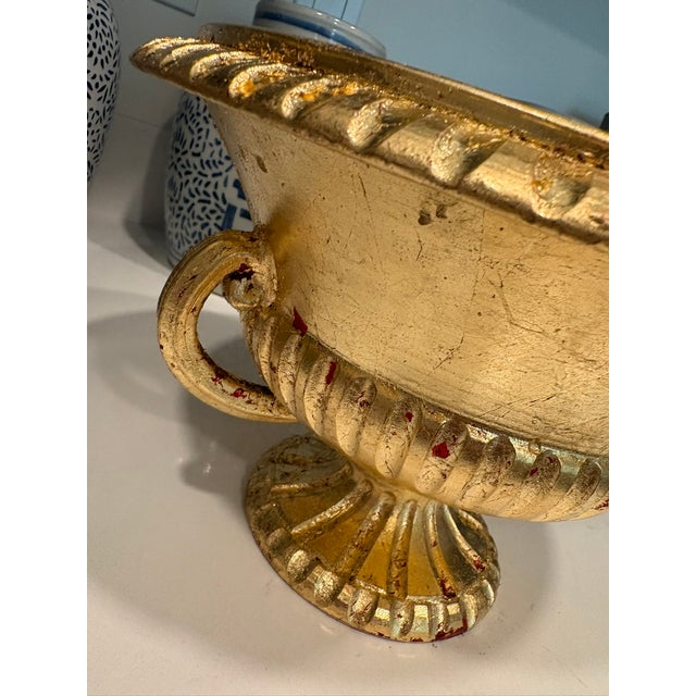 Mottahedeh Vintage Italian Gold Leaf Footed Urn Bowl With Blue Interior Signed & Numbered For Sale - Image 4 of 14