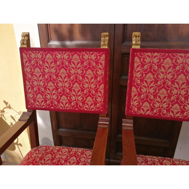 Beautiful pair of walnut high chairs with carved panel from the central-northern area of the first half of the 17th...