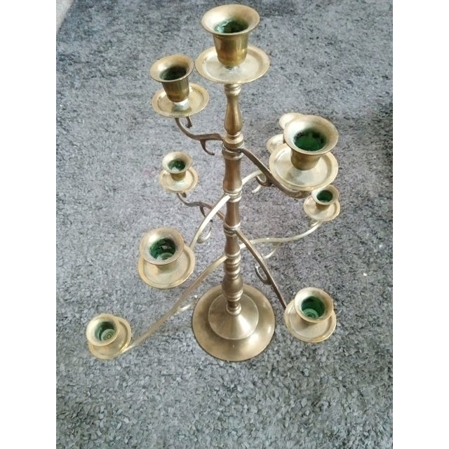 1920s Art Noveau Solid Brass Multi Tiered Candelabra W/ 9 Holders For Sale - Image 4 of 6