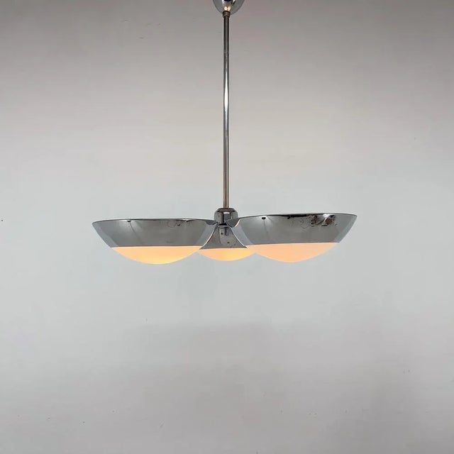 Functionalist Chrome-Plated Chandelier by Zukov, 1940s For Sale - Image 4 of 11