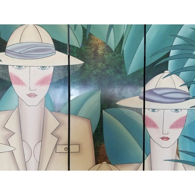 Art Deco 1980's Maitland Smith Chinese Coromandel Lacquer 6-Panel Screen With Safari Mural For Sale - Image 3 of 3