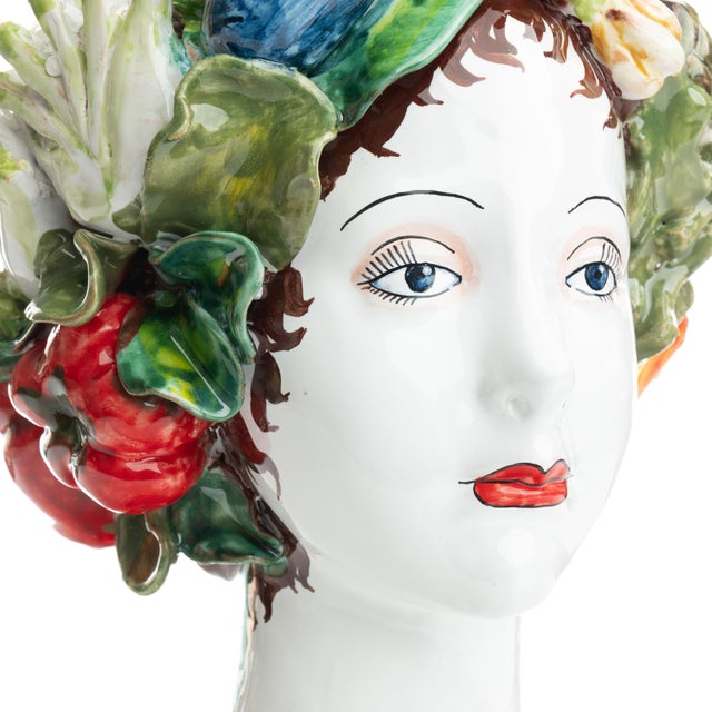 Head Vase Sculpture with Vegetables, Ceramiche D'arte Dolfi For Sale In San Francisco - Image 6 of 12