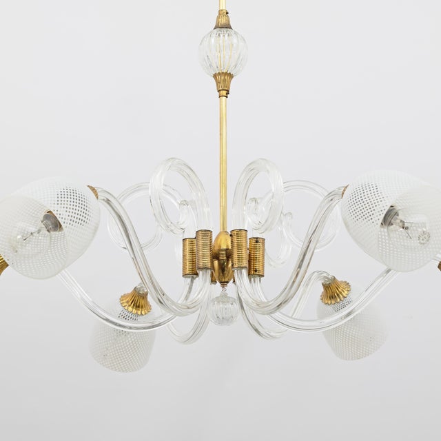 Vintage Italian Art Deco Murano Glass and Brass Chandelier by Ercole Barovier, 1935s For Sale - Image 6 of 9