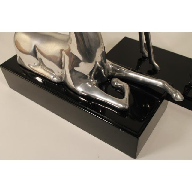 Metal Late 20th Century Silver Plated Deer With Tall Antlers on Glossy Black Bases - Set of 2 For Sale - Image 7 of 13
