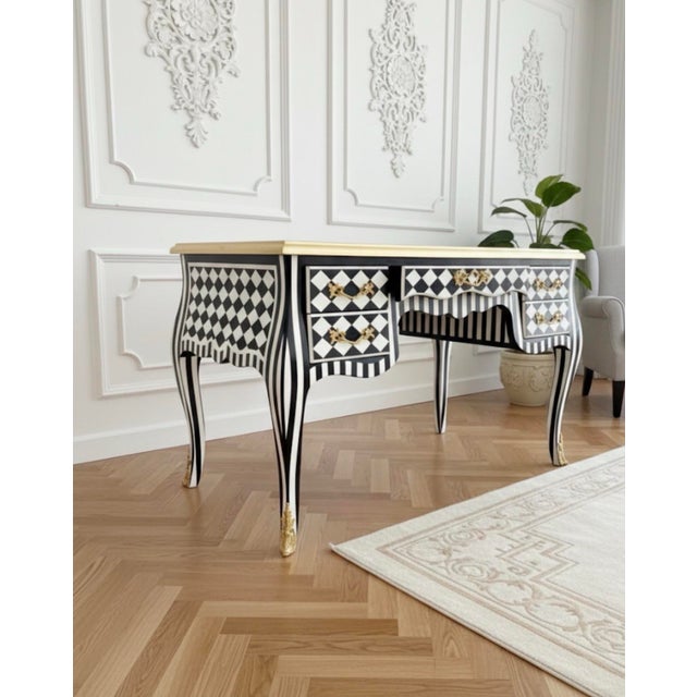 American 1960s Harlequin Black and White Desk Table For Sale - Image 3 of 8