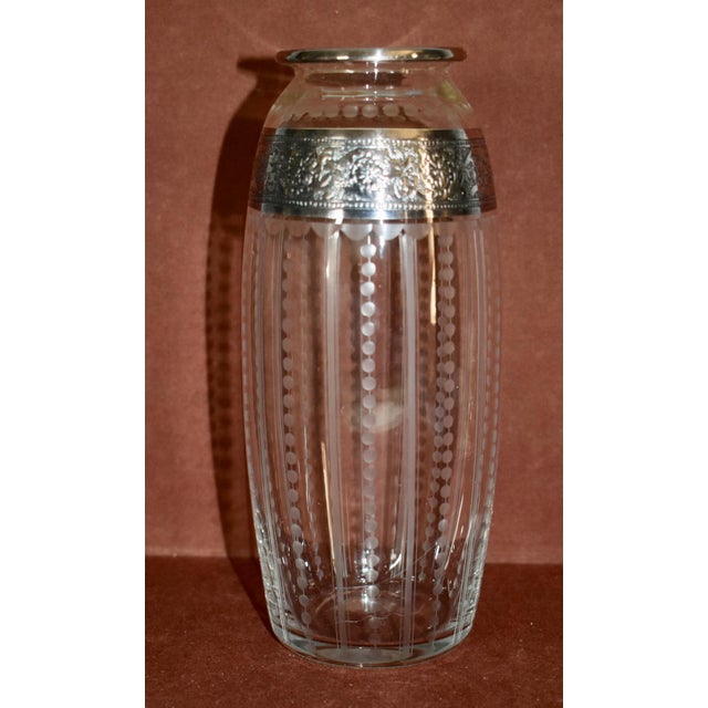 Vintage (1920's)Décanter/Vase/Vessel has an Art Nouveau Style. Made of Glass, Cut, Etched, and Frosted with a Sterling...