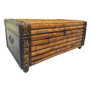 Vintage 29.5” Split Bamboo Trunk With Pierced Brass Gallery Trim For Sale