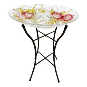 Glass Hummingbird Birdbath With Metal Stand