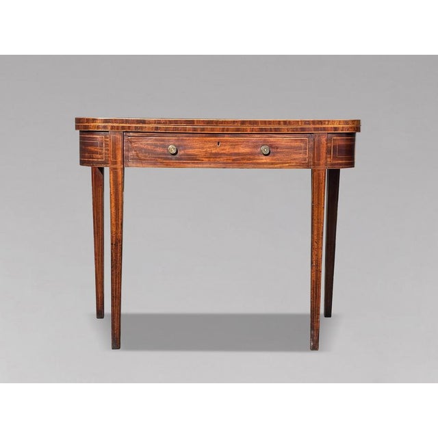 Antique George III Mahogany Inlaid Fold-Over Tea Table, 1780 For Sale - Image 9 of 14