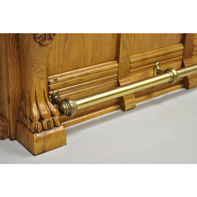 Late 20th Century Pulaski Keepsake Collection Oak Wood Bar With Griffins and 2 Swivel Bar Stools - Set of 3 For Sale - Image 12 of 12