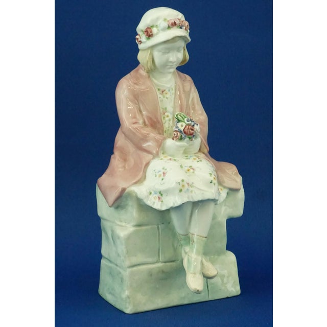 20th Century Art Nouveau Ceramic Seated Girl with a Bouquet of Flowers by Muller for Goldscheider, Austria, Early 1900s For Sale - Image 9 of 18