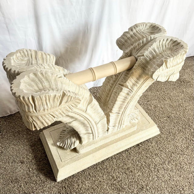 Serge Roche Style Plaster Banana Leaf Glass Top Console Table For Sale - Image 4 of 9