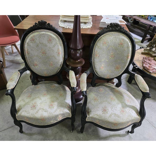 Napoleon III Armchairs in Blackened Wood, 1850, Set of 2 For Sale - Image 3 of 9