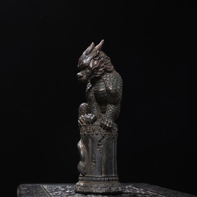 Vintage Gilt Brass Qilin Figure - Mythical Beast on Column For Sale In Los Angeles - Image 6 of 9