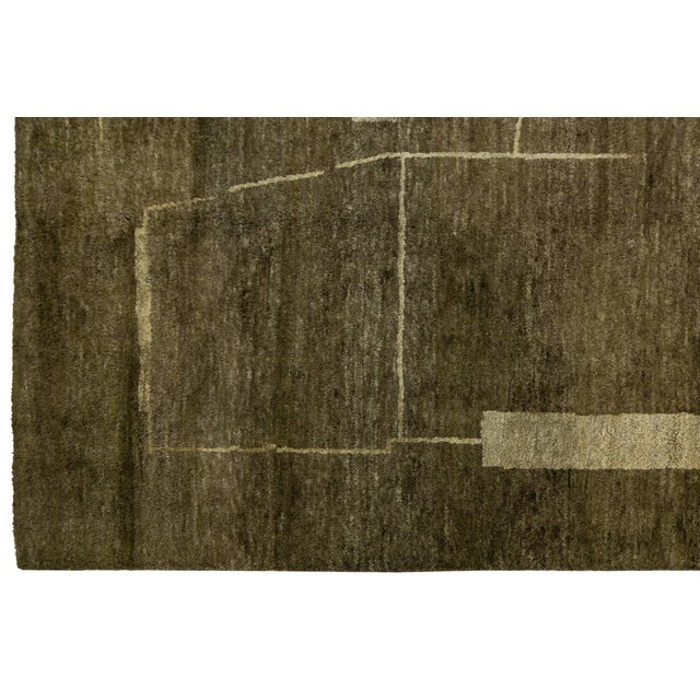 Contemporary Hand-Knotted Espresso Wool Rug With Minimalist Geometric Abstract For Sale - Image 11 of 12