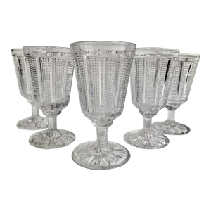 Set of 5 Campbell Jones Co. "Paneled Dewdrop" Wine Glasses, Circa 1878