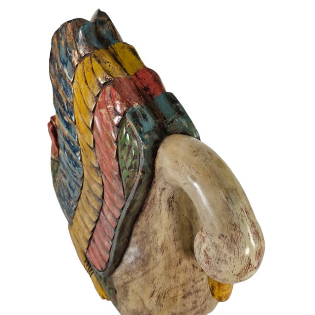 Brown Late 20th-Century Mexican Hand-Carved Painted Wood Swan Sculpture, Folk Art 15" For Sale - Image 8 of 12