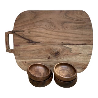 Natural Wood Cutting Board Serving Tray & Four Side Trays, Set of Five For Sale
