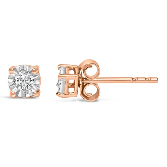 Contemporary 10K Rose Gold Plated .925 Sterling Silver 1/10 Cttw Round Brilliant-Cut Lab Grown Diamond Miracle-Set Stud Earrings (F-G Color, VS1-VS2 Clarity) For Sale - Image 3 of 5