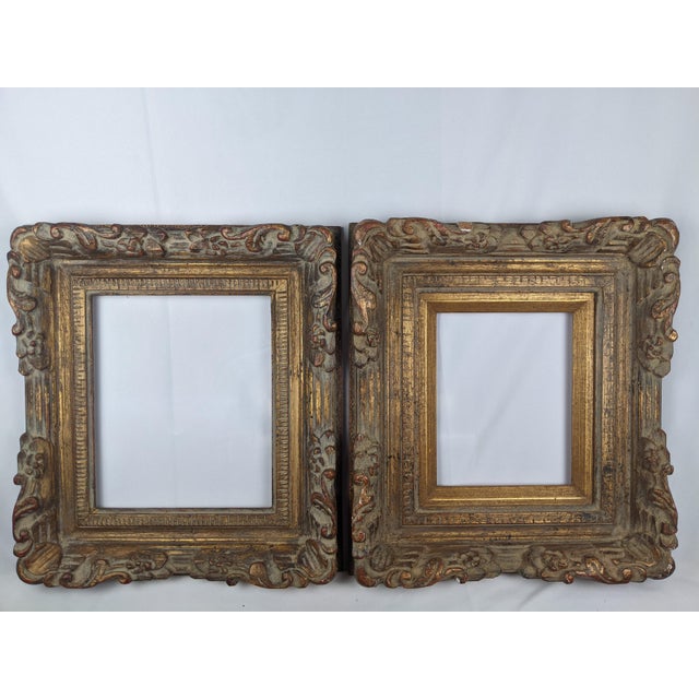 Mid 20th Century Pair of Grand European-Style Carved Giltwood Frames With Acanthus & Floral Scrollwork For Sale - Image 12 of 17