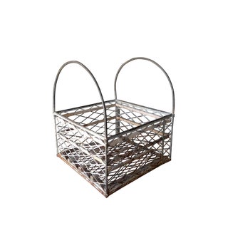 Vintage Metal Basket with Handles For Sale