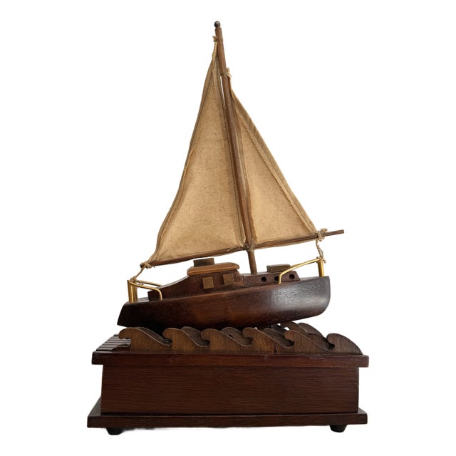 Mid 20th Century Nautical Music Box With Animated Sailboat For Sale