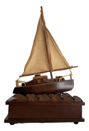 Mid 20th Century Nautical Music Box With Animated Sailboat