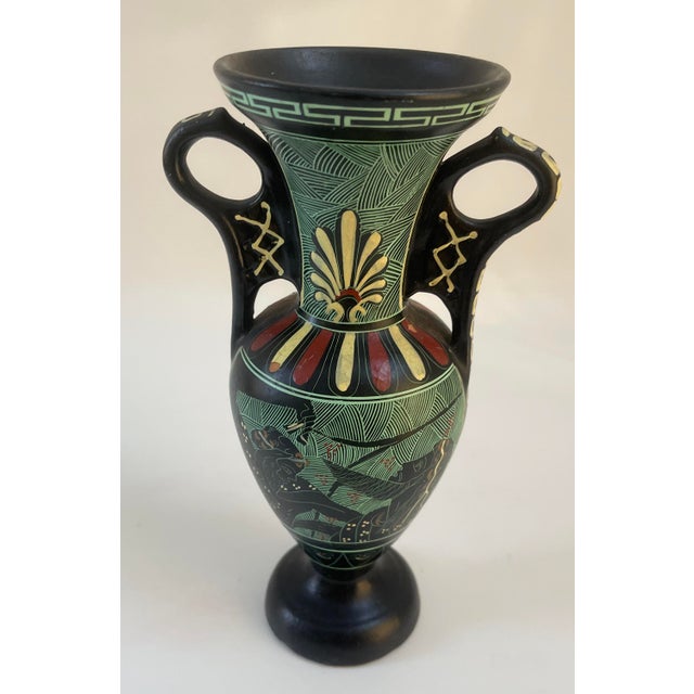 Vintage Neoclassical Black Greek Amphora Vase For Sale - Image 4 of 9