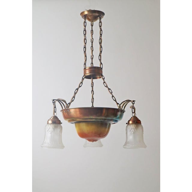 Danish Art Nouveau Chandelier in Brass, Copper and Ceramic, 1910s For Sale - Image 6 of 18