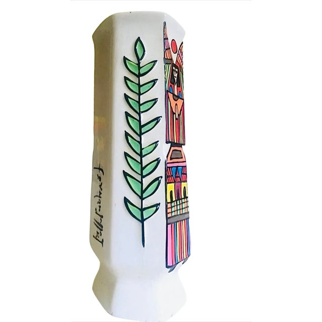 Ferdinand Llort Rare Vintage Mid Century Modern Colorful Hand Painted & Signed Folk Art Pottery Vase El Salvador For Sale - Image 9 of 12