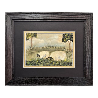 Folk Art Watercolor of Two Sheep For Sale