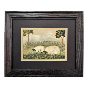 Folk Art Watercolor of Two Sheep