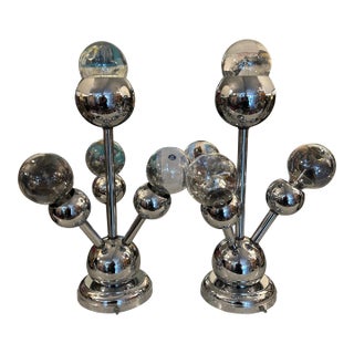 Vintage 1970s Atomic Chrome Lamps a Pair For Sale