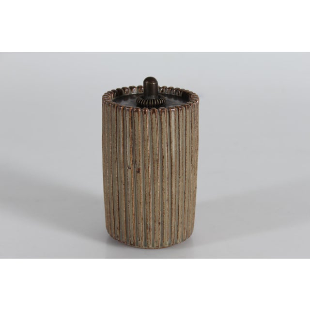 Art Deco Grooved Stoneware Model 117 Jar with Bronze Lid by Arne Bang, Denmark, 1930s For Sale - Image 11 of 11