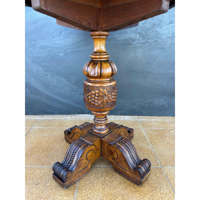 Wood Renaissance Revival Carved Octagonal Pedestal Table, Early 20th Century For Sale - Image 7 of 11