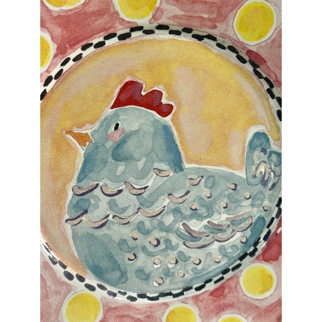 Pink Late 20th Century MacKenzie-Childs "Spring Chicken" Children's Enamel Set - Plate and Mug For Sale - Image 8 of 10