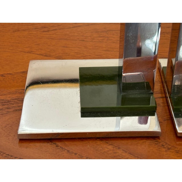 Art Deco Machine Age Chrome and Bakelite Bookends - A Pair For Sale - Image 3 of 6