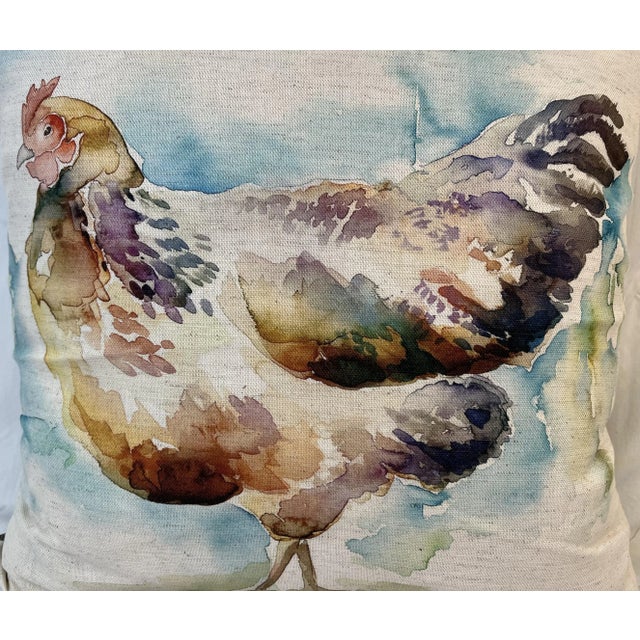 16" Square Decorative Toss Pillow Adorned With The Portrait Of An Impressive Hen / Chicken - Made in the U K Measures 16"...