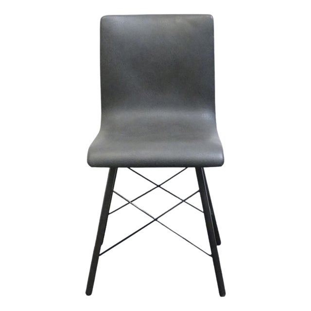 Four Hands Furniture Irondale Diaw Collection Industrial Modern Style Faux Black Leather Dining Side Chair W. Waxed Iron Legs For Sale