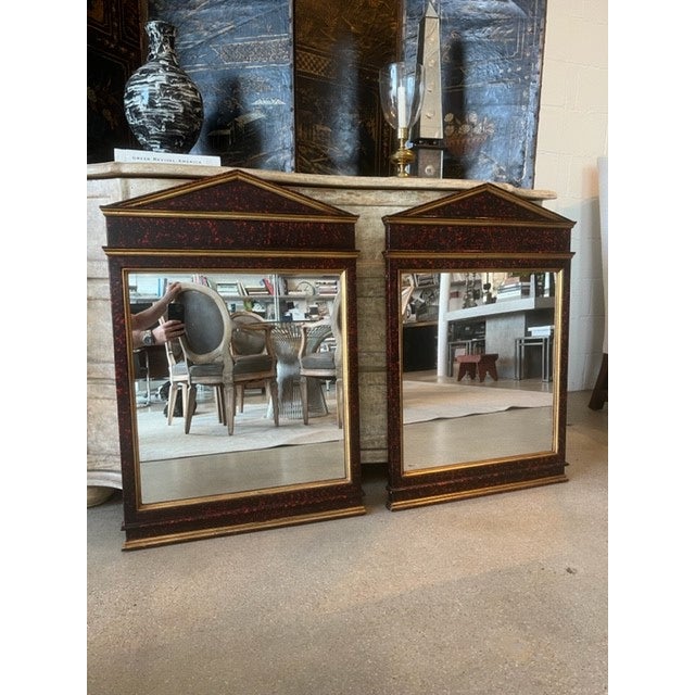 Wood Neoclassical-Empire Style Faux Tortoise Shell Mirrors - a Pair For Sale - Image 7 of 7