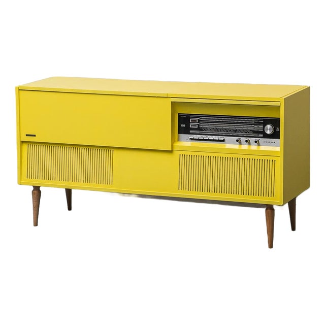 Lumophon Yellow Wooden Radio Cabinet, 1960s For Sale