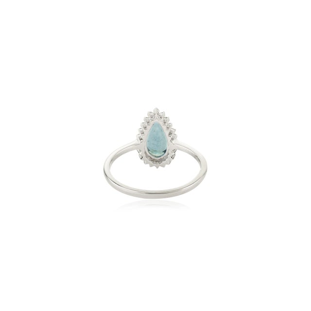 Sky Blue 14k White Gold Aquamarine & Diamond Engagement Ring Size 5.5 For Sale - Image 8 of 12