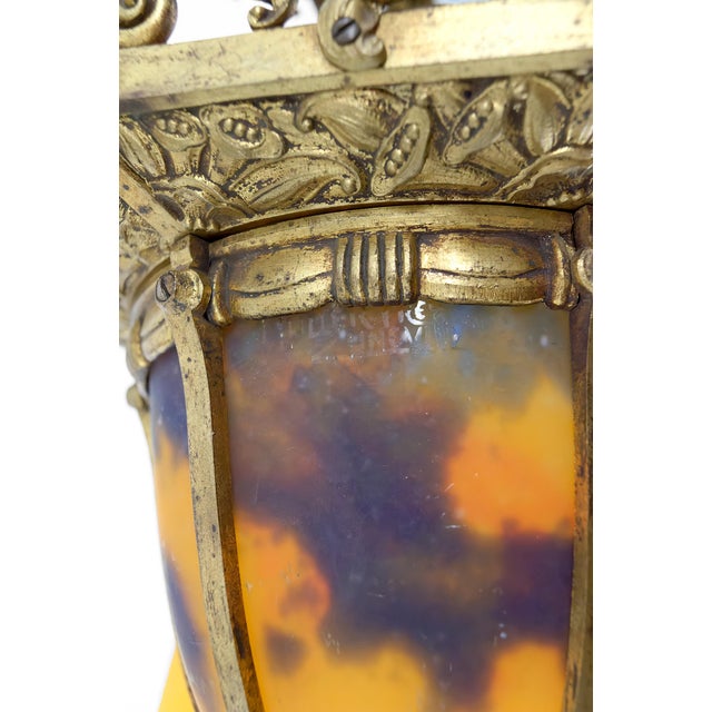 Metal Art Deco Gilded Bronze and Blown Glass Chandelier from Muller Frères Lunéville, France, 1920s For Sale - Image 7 of 17