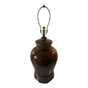 Vintage Mid Century Modern Tortoise Shell Ceramic Ginger Jar Lamp - Nightlight