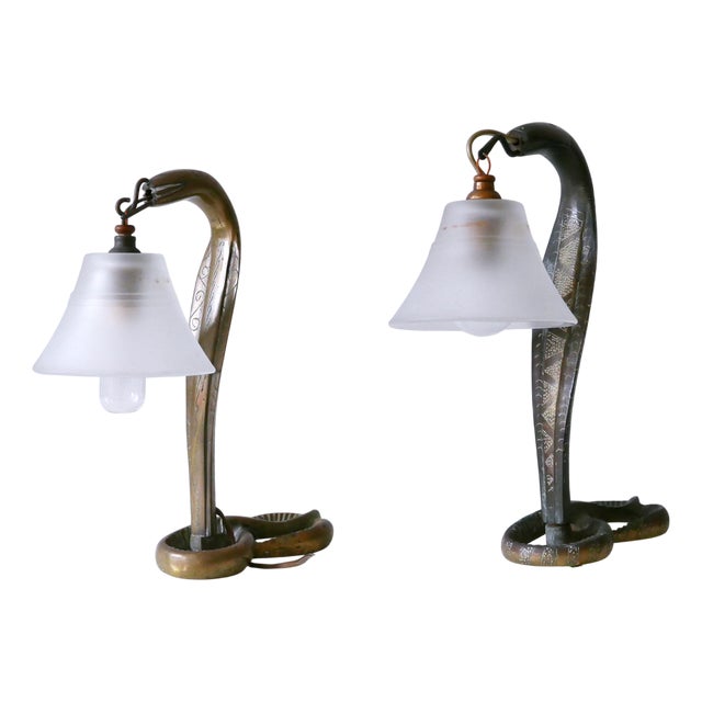 Art Nouveau Bronze Cobra Table Lamps, 1890s, Set of 2 For Sale