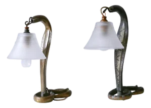 Art Nouveau Bronze Cobra Table Lamps, 1890s, Set of 2